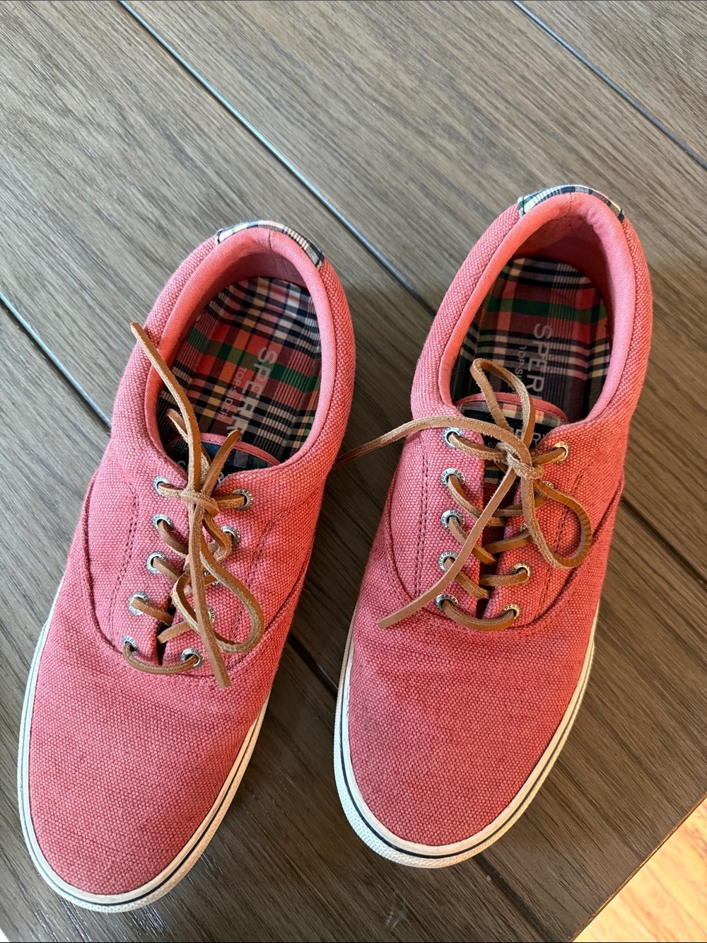 Sperry Coral Canvas Boat Shoes with Leather Laces